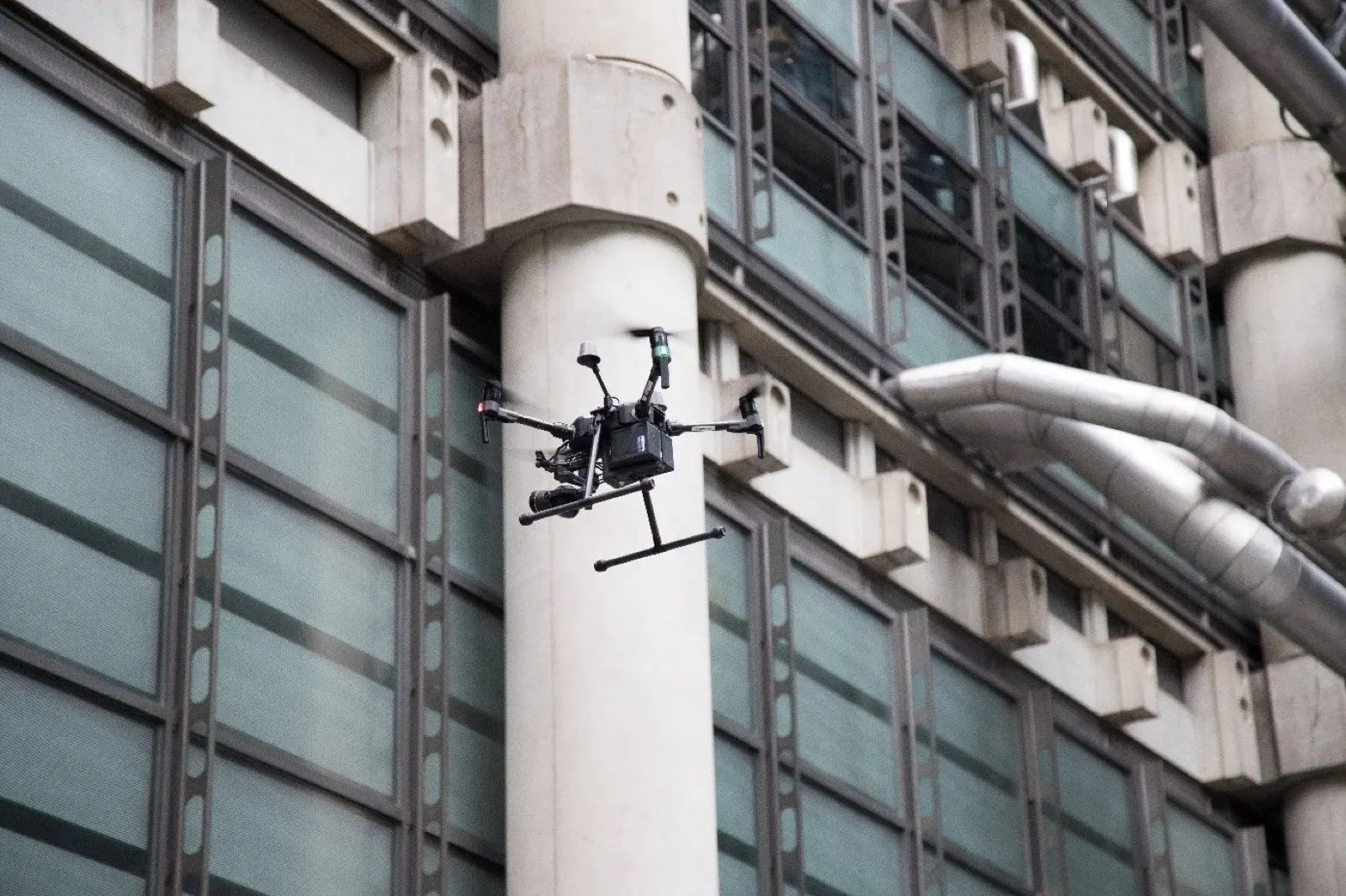 Drone alongside a building facade in Cyprus