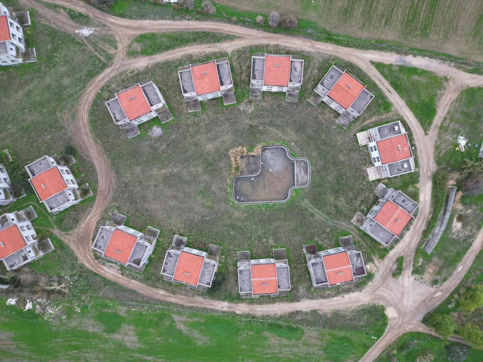 Aerial view of a wider Cyprus residential development from above