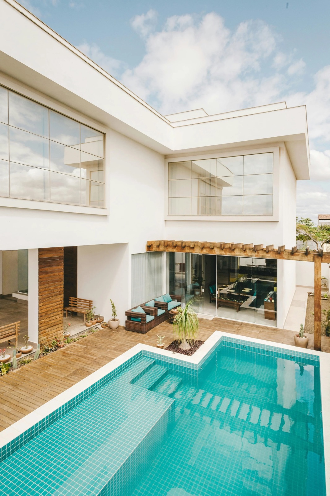 Modern white two-story house captured by drone in Cyprus